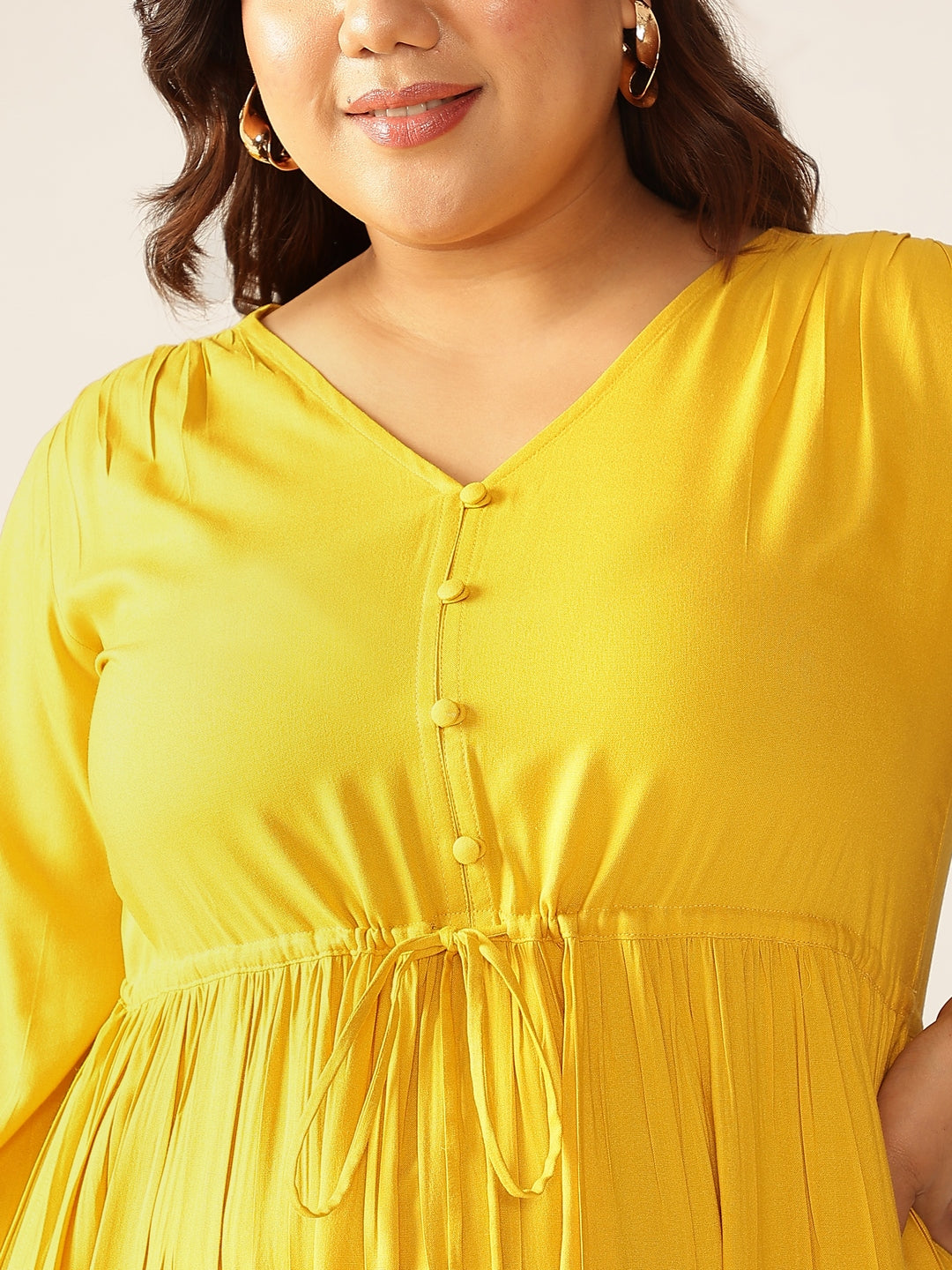 Janasya Dark Rayon Solid Tiered Dress 