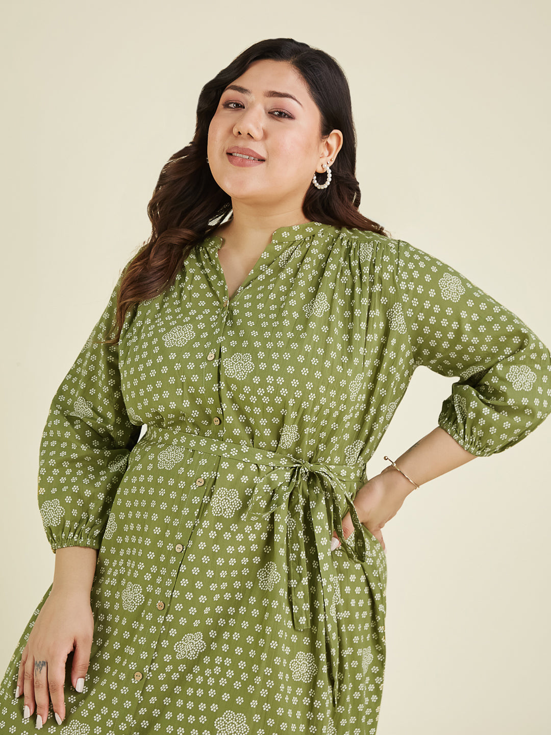 Janasya Dark Cotton Floral A-Line Dress 