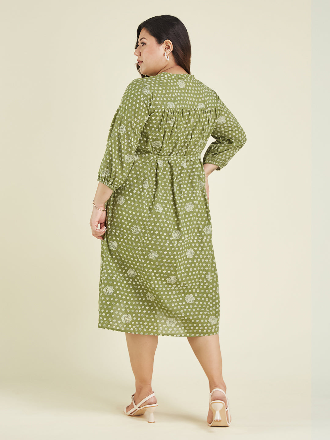 Janasya Dark Cotton Floral A-Line Dress 