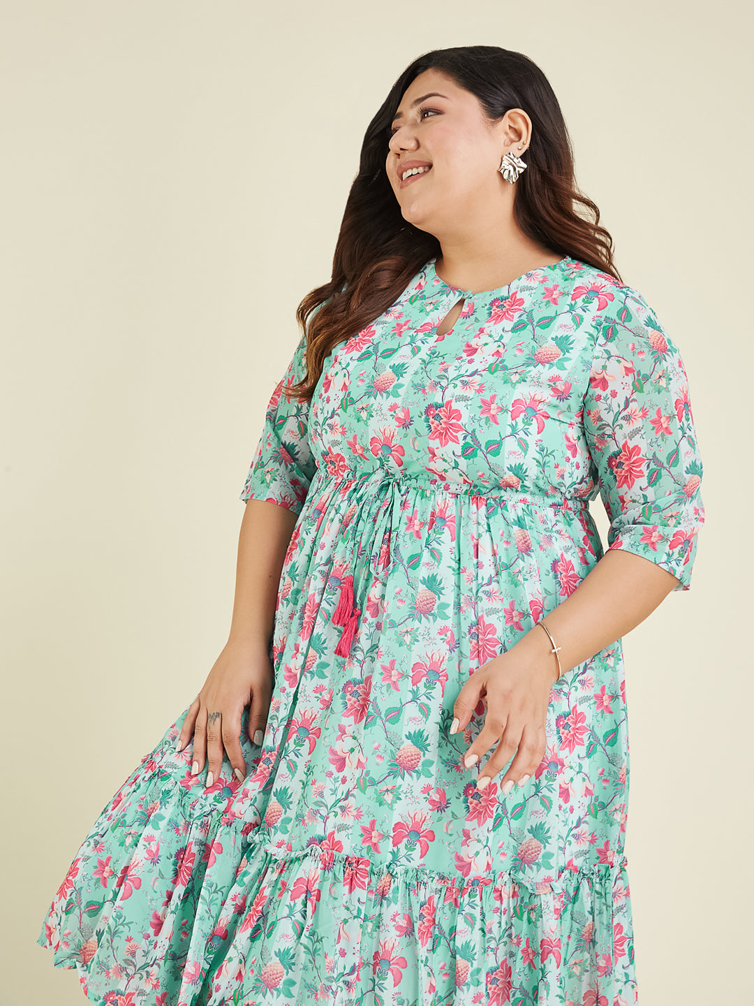 Janasya Light Georgette Floral Fit & Flare Dress 
