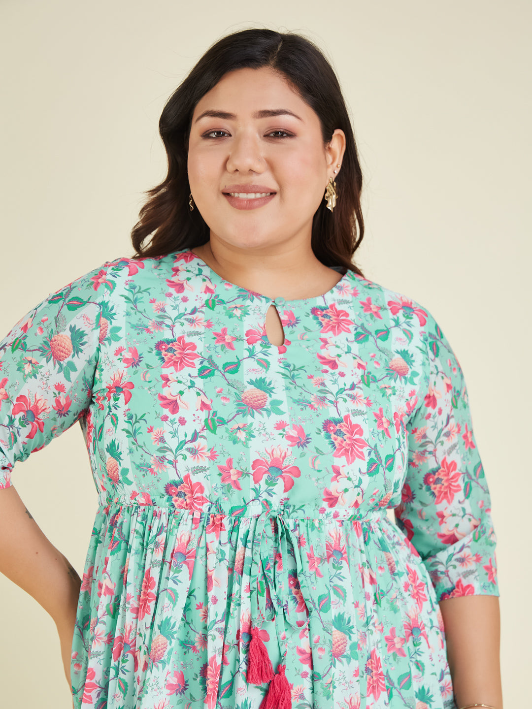 Janasya Light Georgette Floral Fit & Flare Dress 