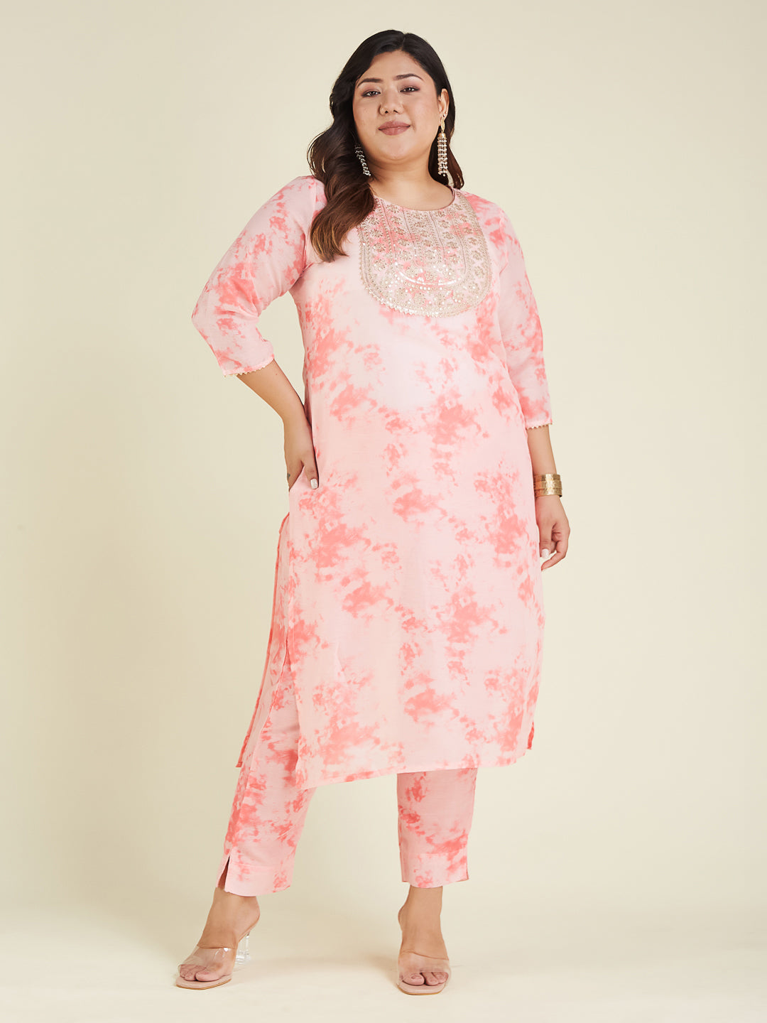 Janasya Light Silk Blend Tie & dye Straight Kurta Set 