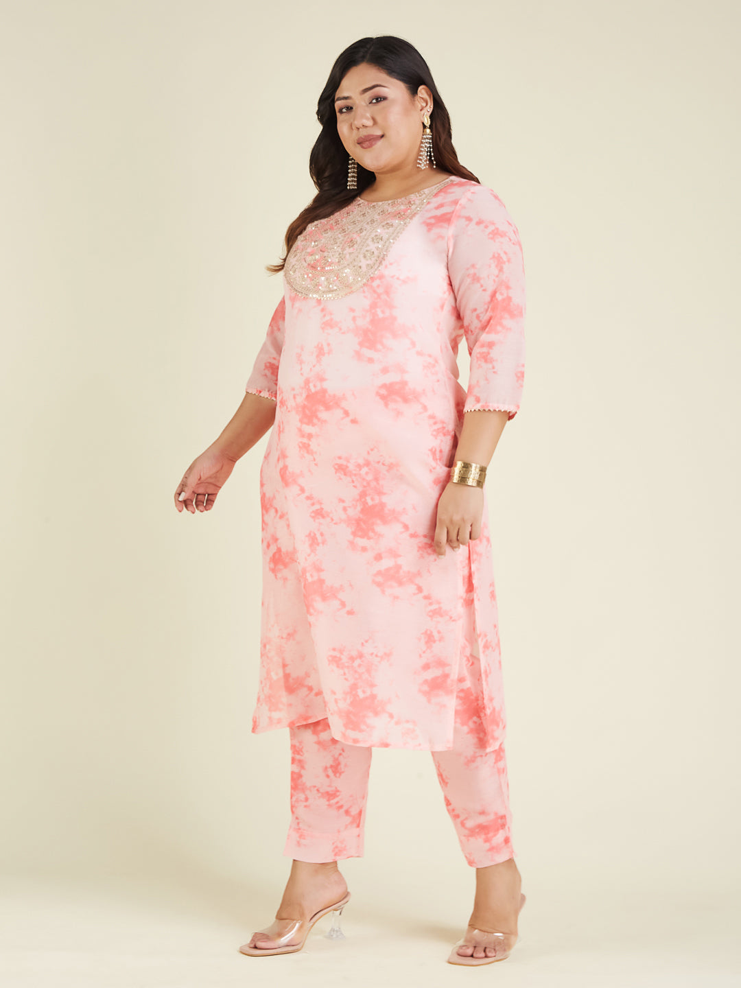 Janasya Light Silk Blend Tie & dye Straight Kurta Set 