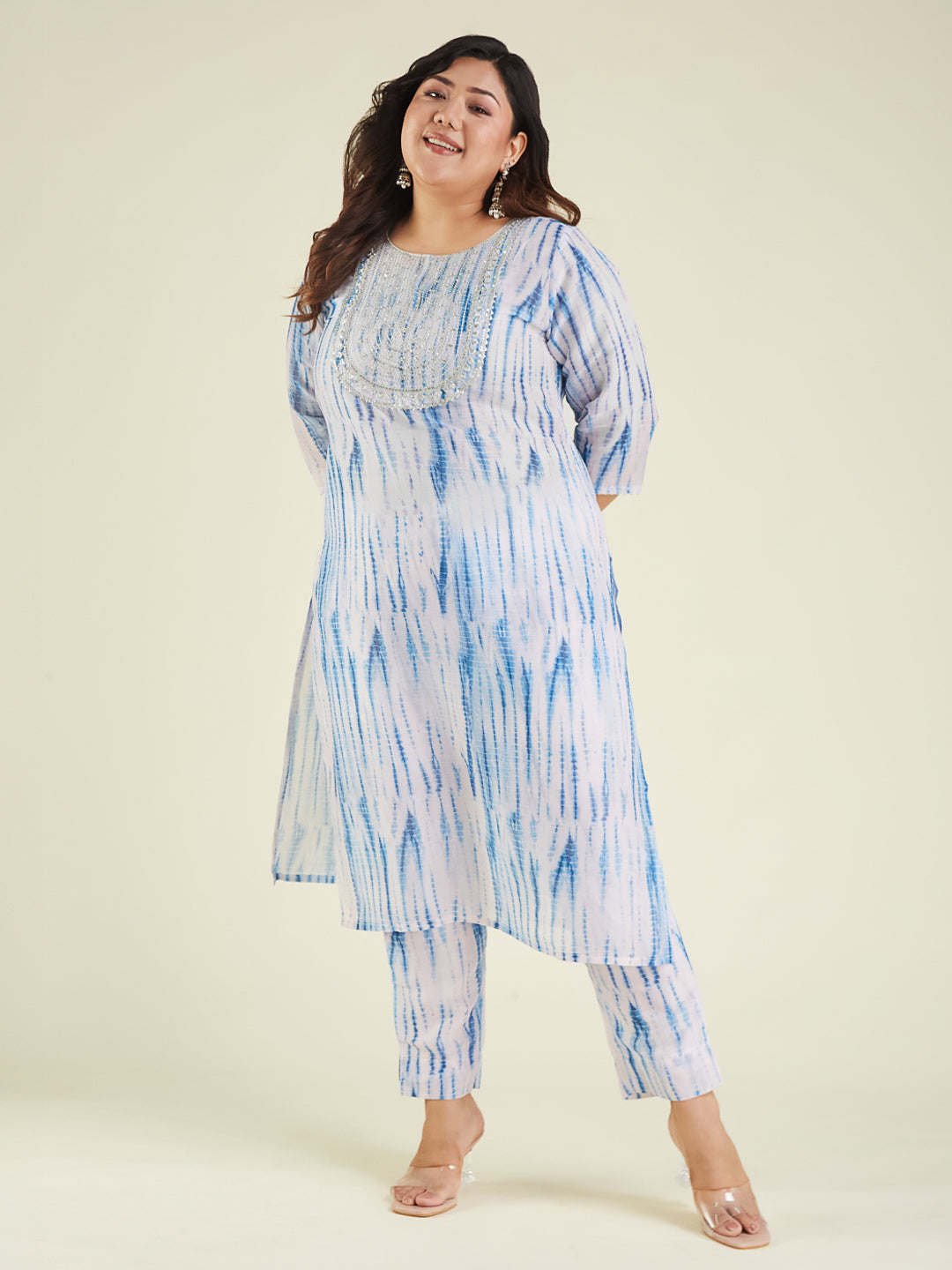 Janasya Light Silk Blend Tie & dye Straight Kurta Set 