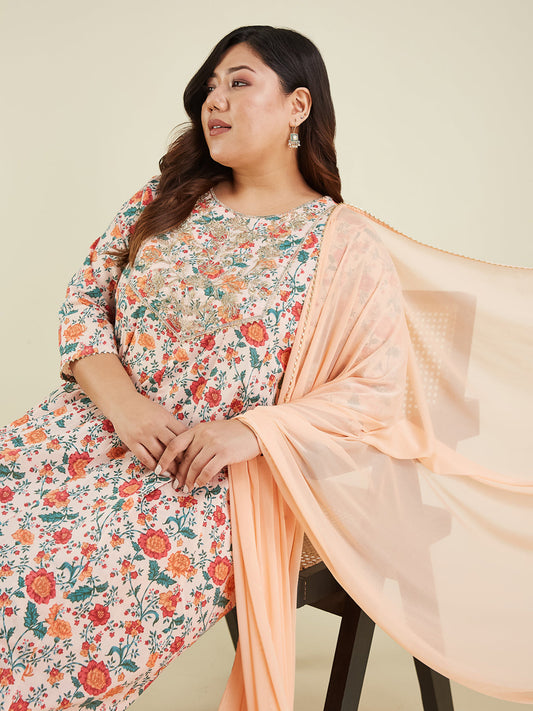 Janasya Light Cotton Floral Anarkali Kurta Set 