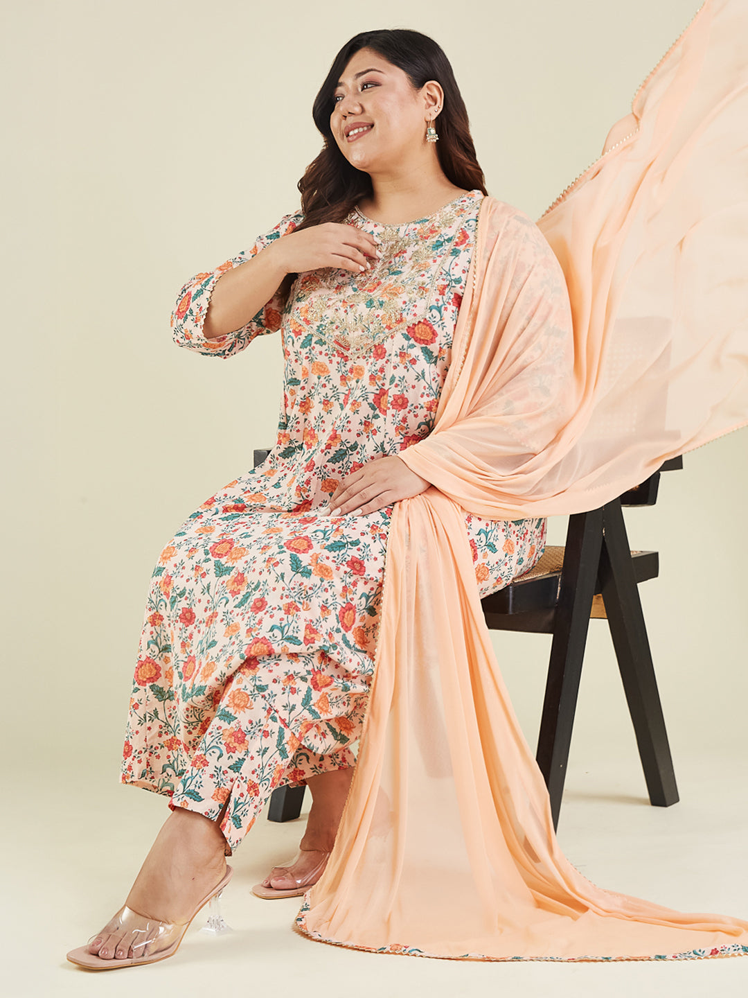 Janasya Light Cotton Floral Anarkali Kurta Set 