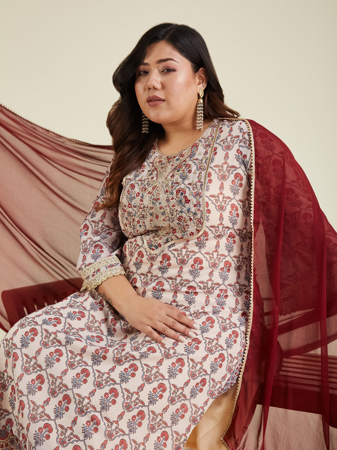 Janasya Light Georgette Yoke Embroidery A-Line Kurta Set 