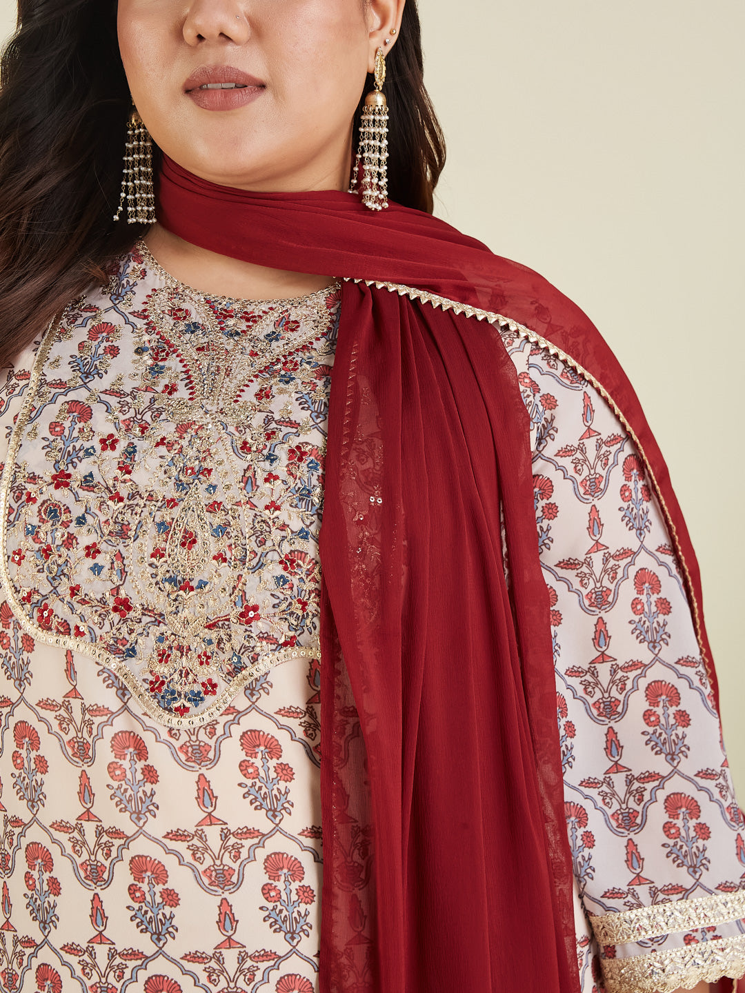 Janasya Light Georgette Yoke Embroidery A-Line Kurta Set 