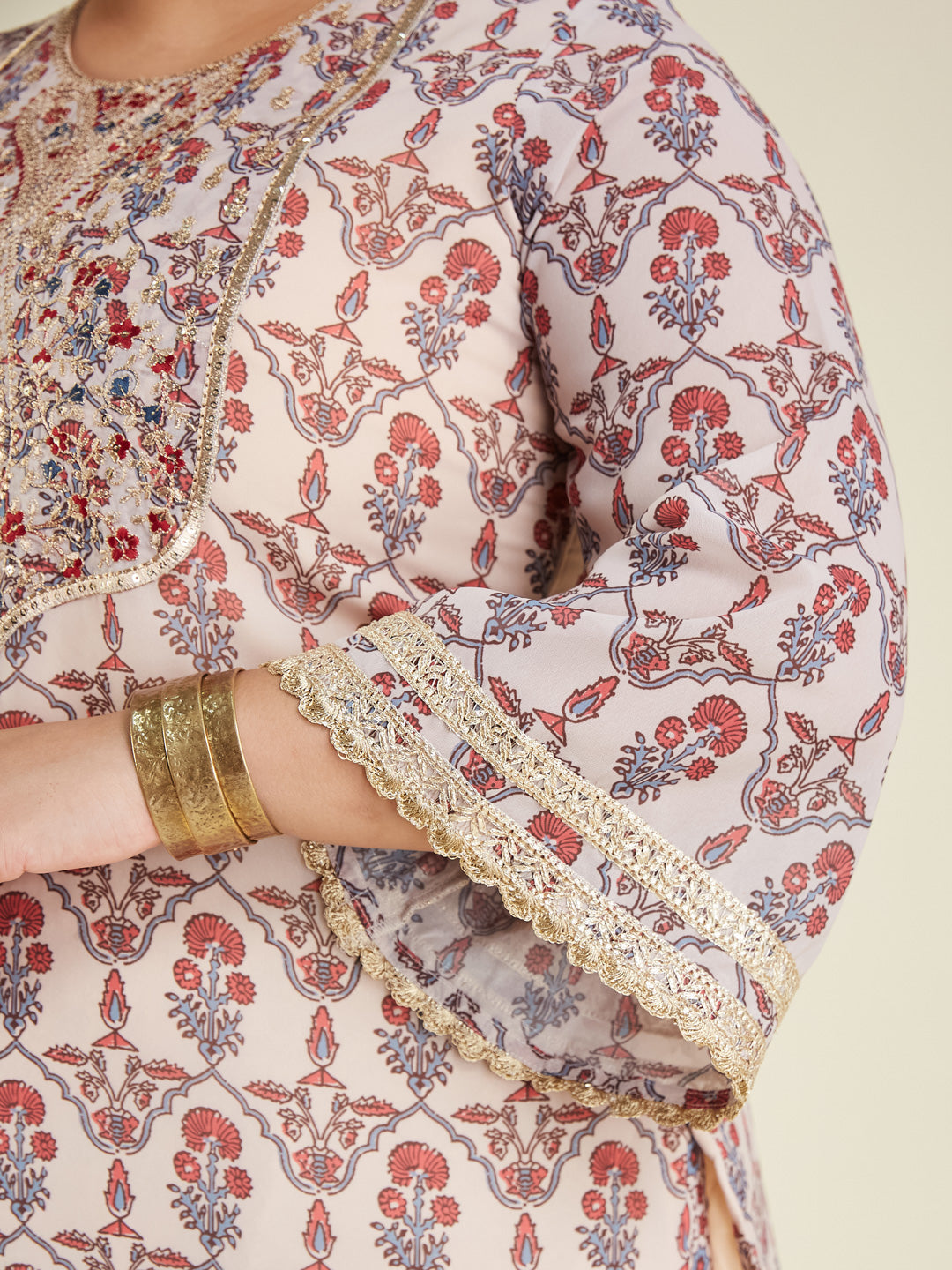 Janasya Light Georgette Yoke Embroidery A-Line Kurta Set 