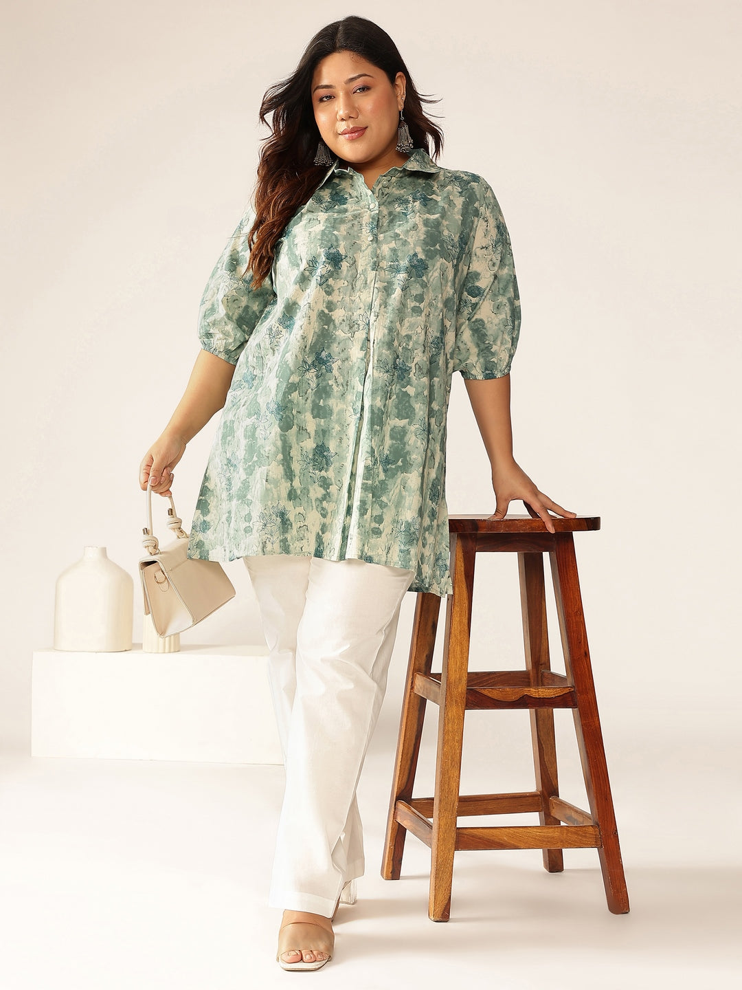 Janasya Dark Cotton Tie & dye Straight Tunic 
