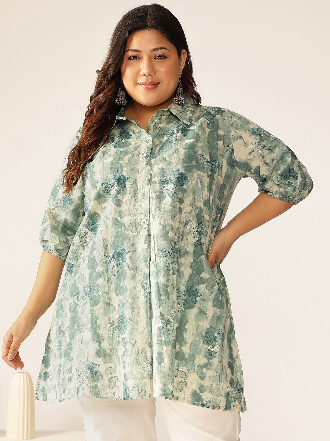 Janasya Dark Cotton Tie & dye Straight Tunic 