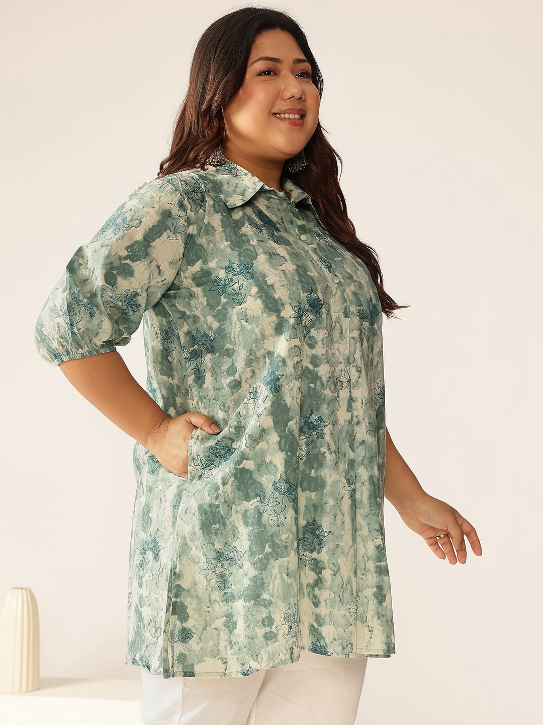 Janasya Dark Cotton Tie & dye Straight Tunic 