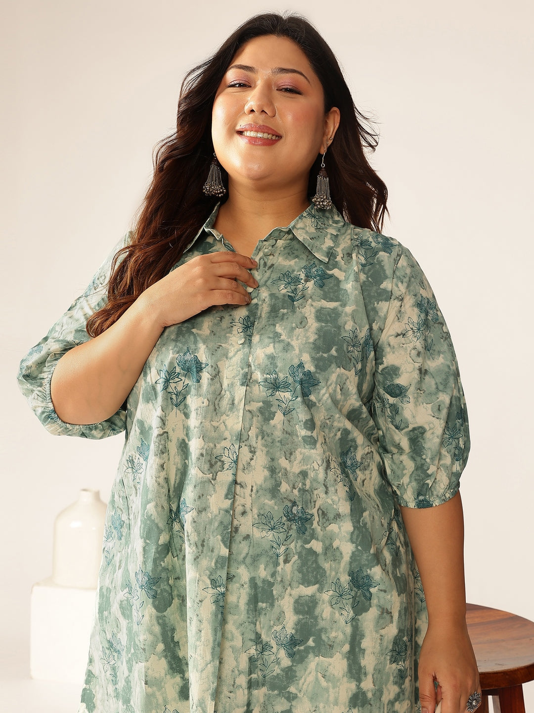 Janasya Dark Cotton Tie & dye Straight Tunic 