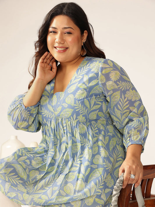 Janasya Bright Georgette Tropical A-Line Tunic 