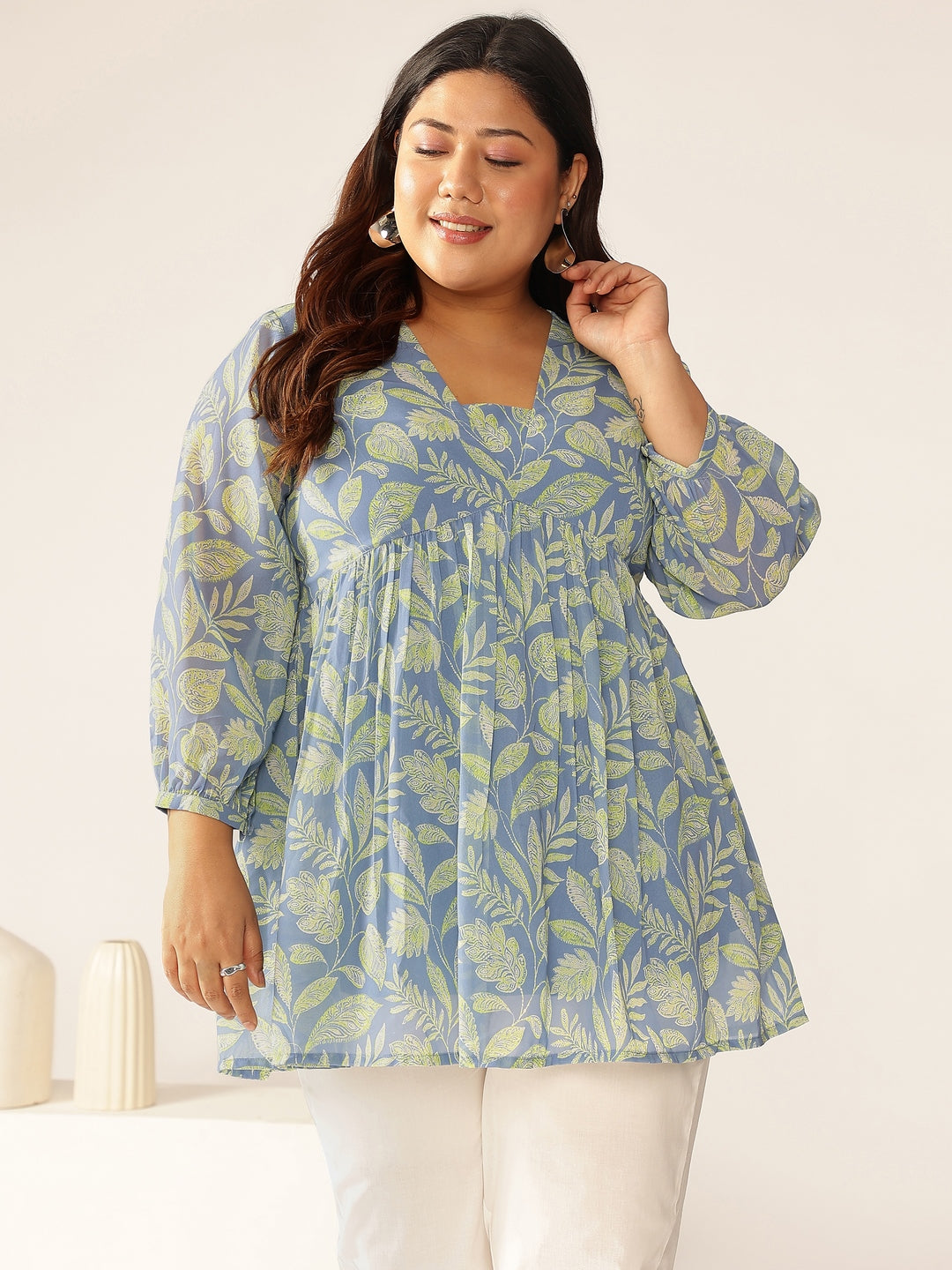 Janasya Bright Georgette Tropical A-Line Tunic 