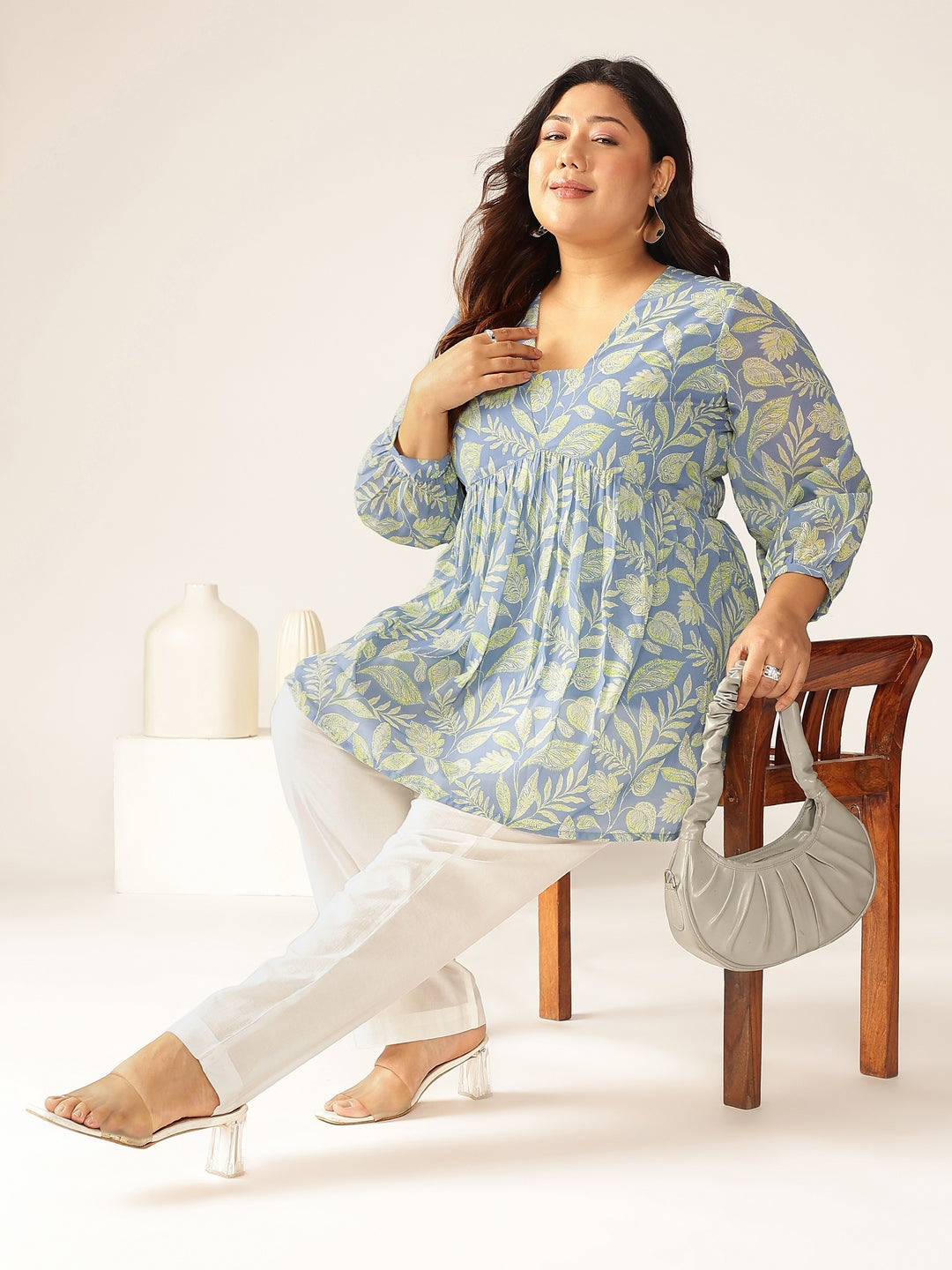 Janasya Bright Georgette Tropical A-Line Tunic 