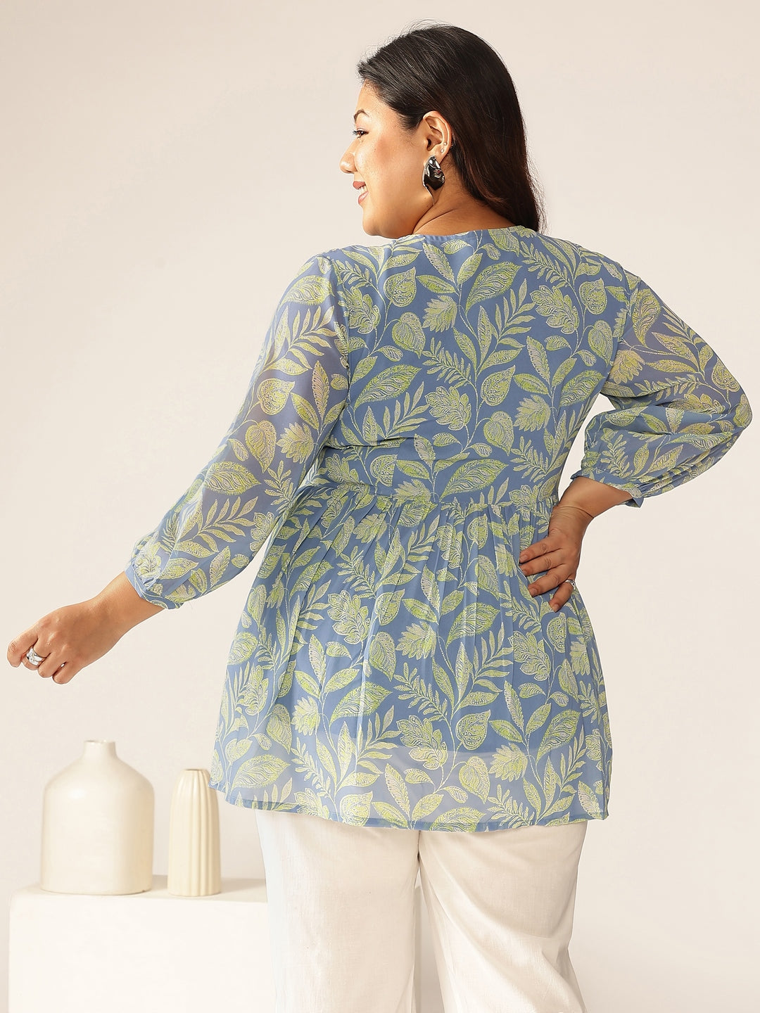 Janasya Bright Georgette Tropical A-Line Tunic 