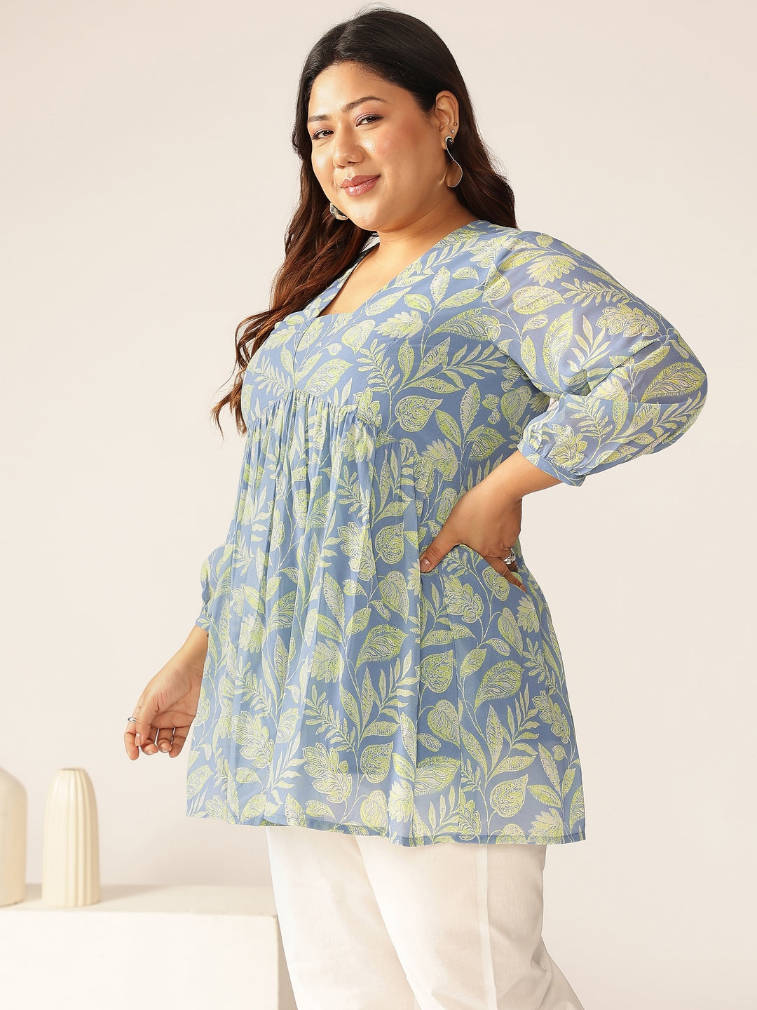 Janasya Bright Georgette Tropical A-Line Tunic 