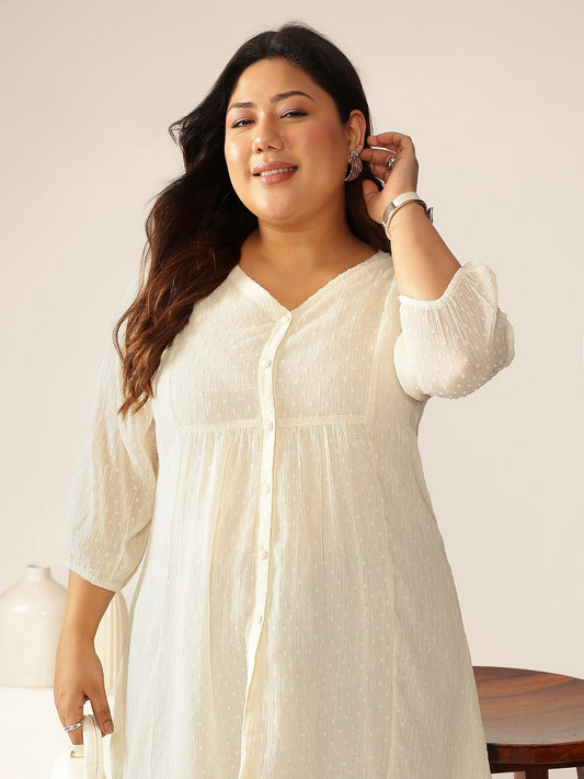 Janasya Light Dobby Chiffon Self Design A-Line Tunic 