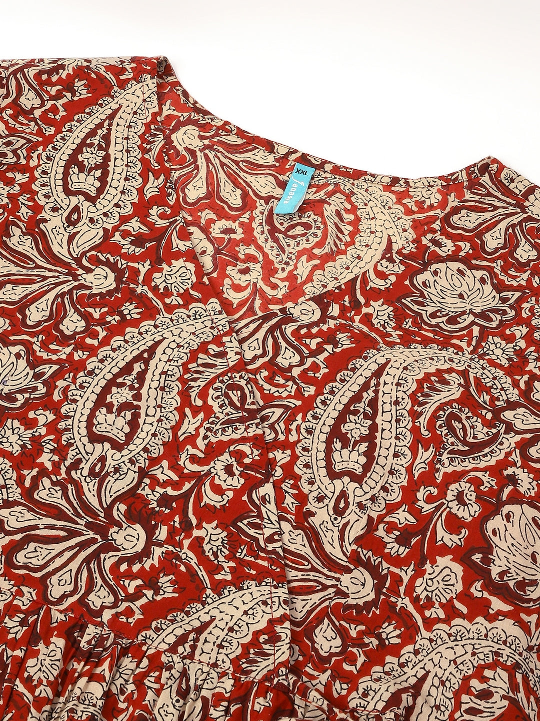 Janasya Dark Cotton Paisley Peplum Tunic 