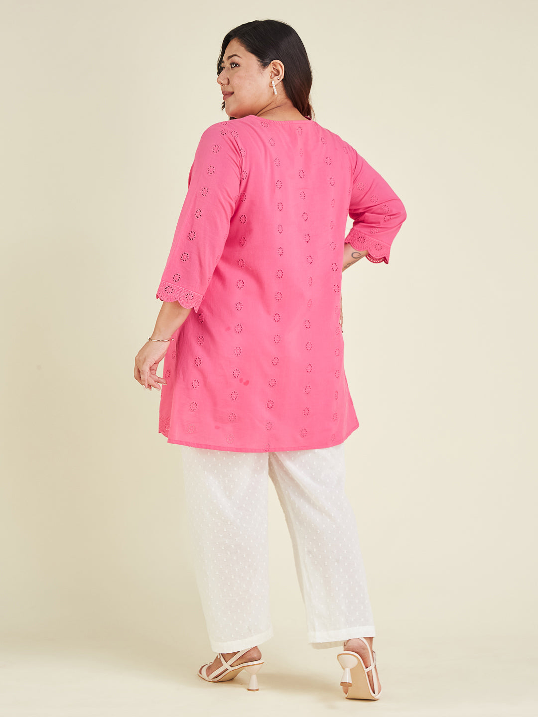 Janasya Bright Cotton Schiffli A-Line Tunic 