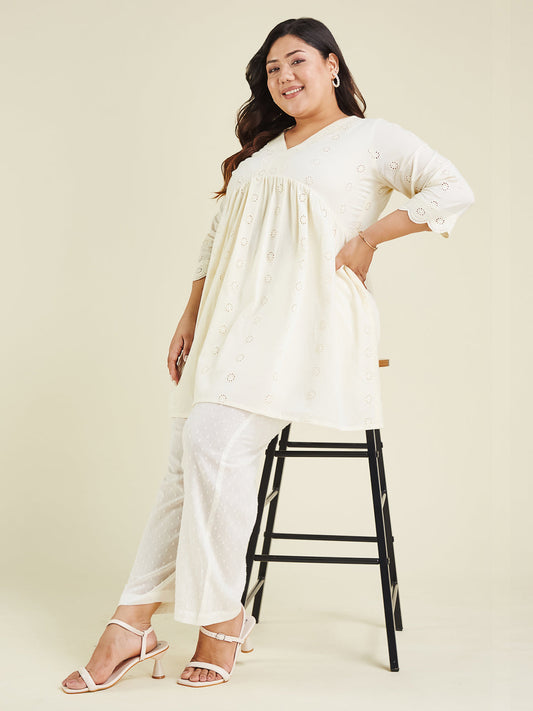 Janasya Light Cotton Schiffli A-Line Tunic 