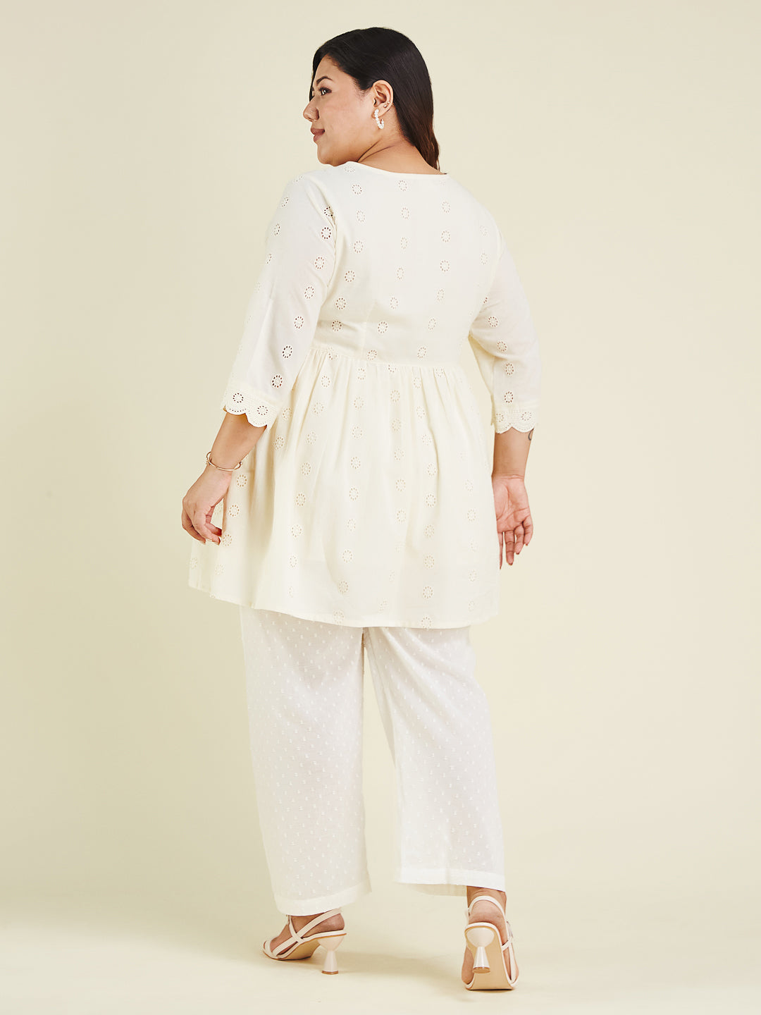 Janasya Light Cotton Schiffli A-Line Tunic 