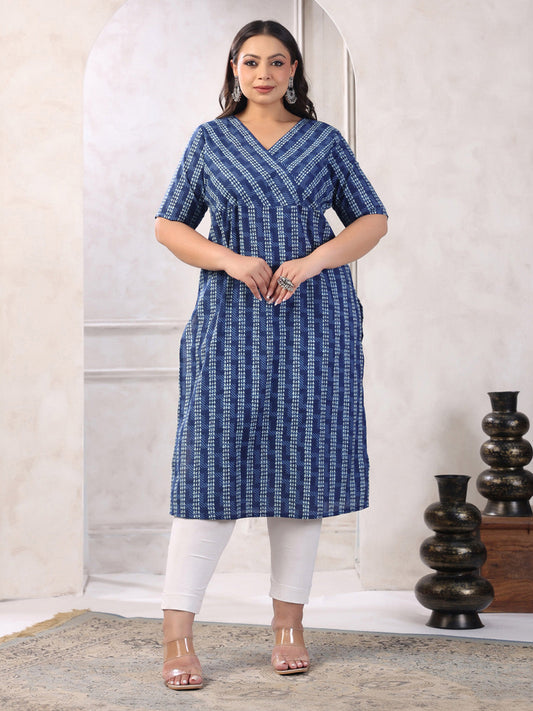 Janasya Dark Cotton Geometric Straight Kurta 
