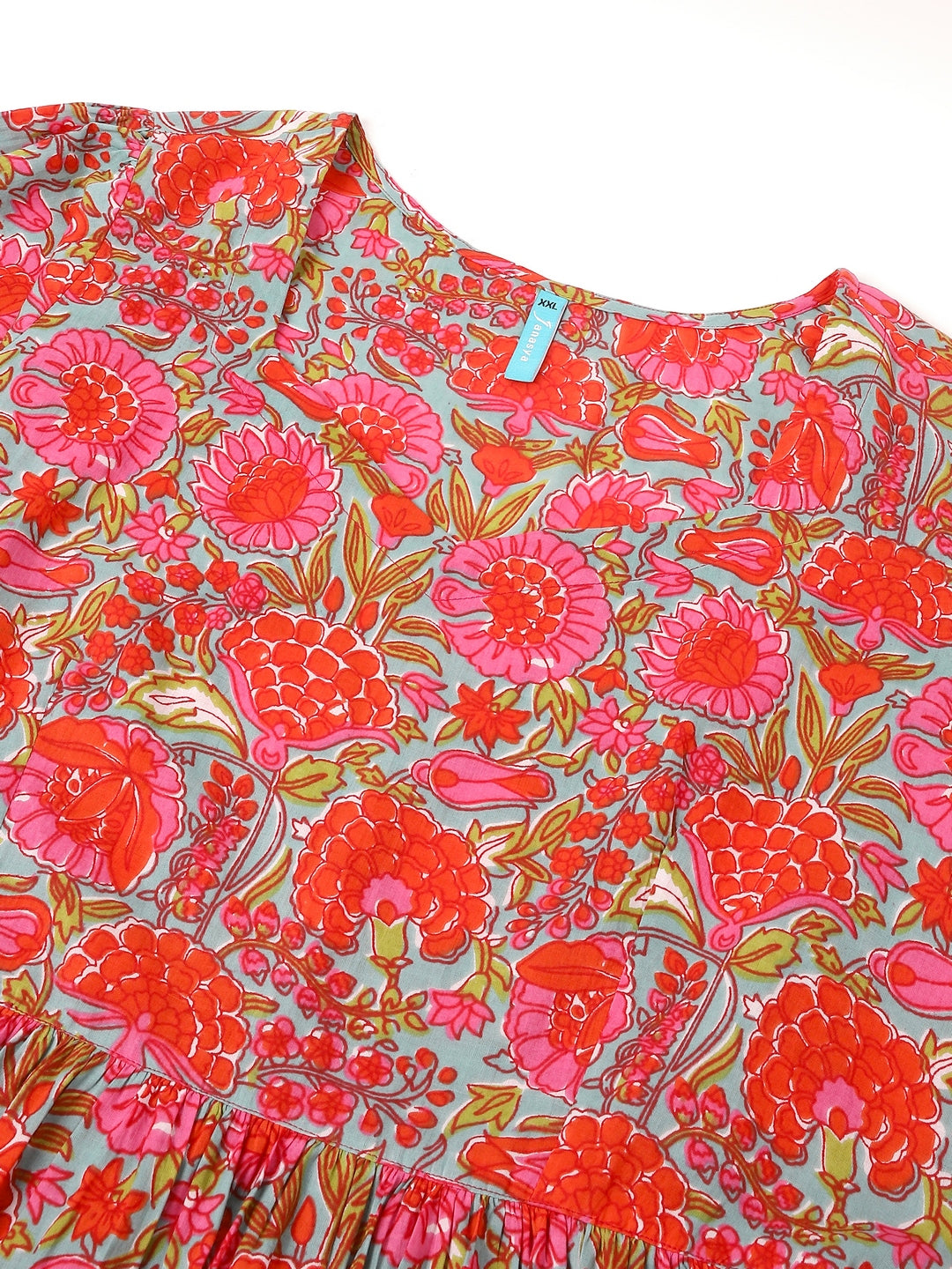 Janasya Bright Cotton Floral Flared Dress 