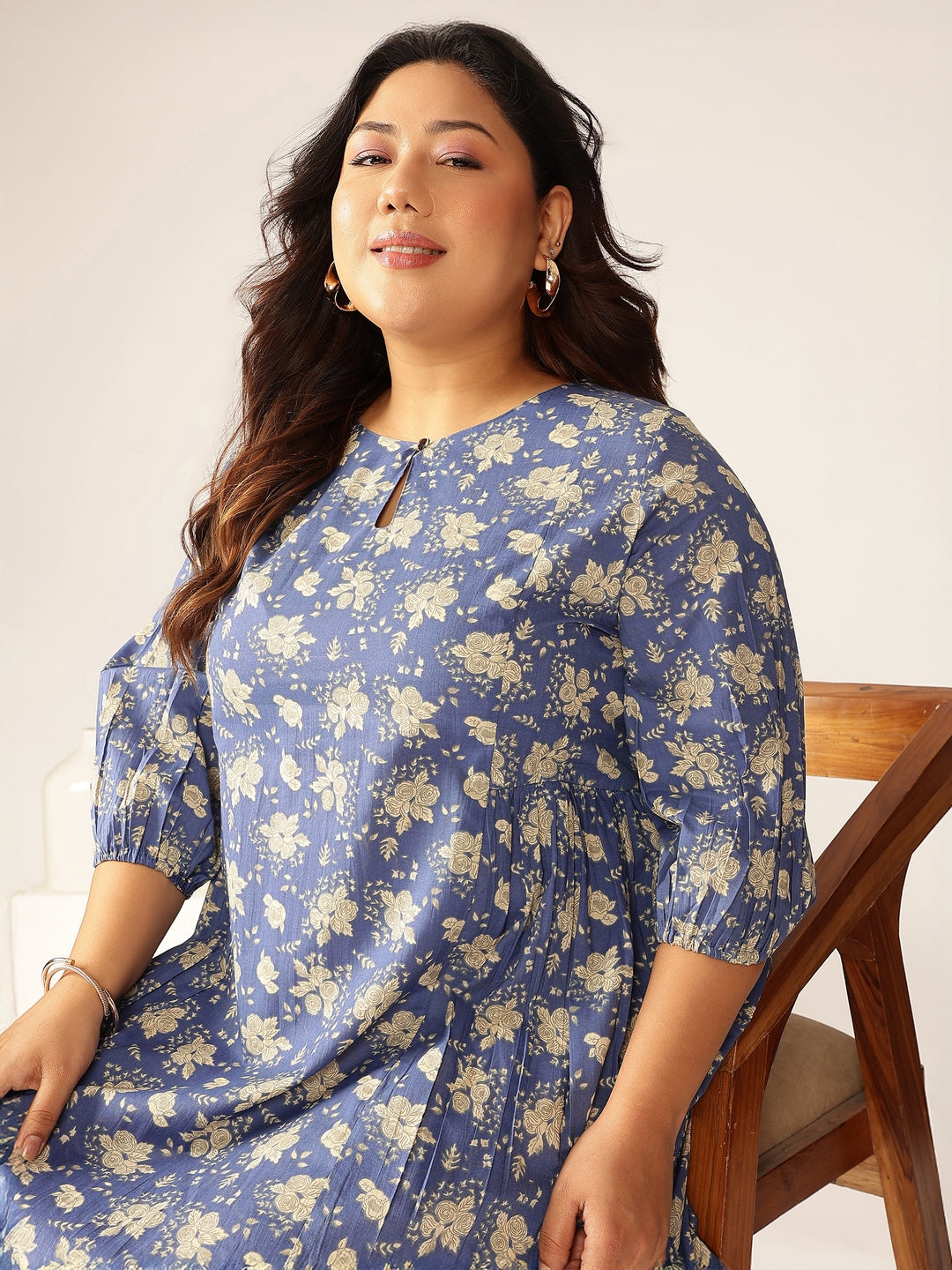 Janasya Bright Cotton Floral Fit & Flare Dress 