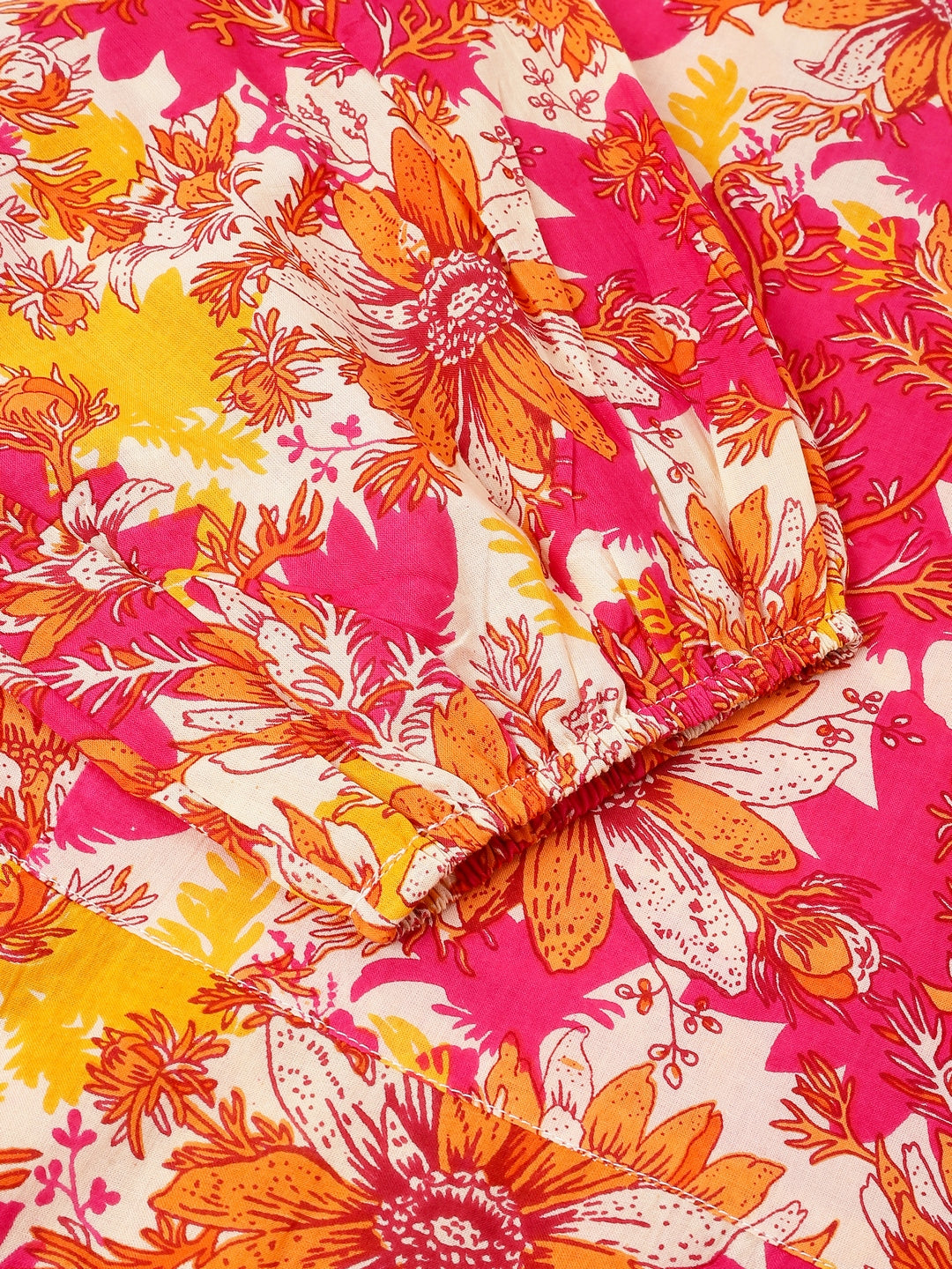 Janasya Bright Cotton Floral A-Line Dress 