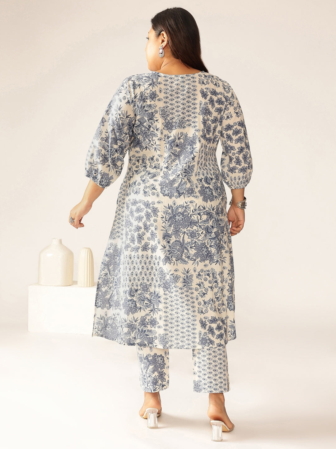 Janasya Light Cotton Floral A-Line Kurta Set 