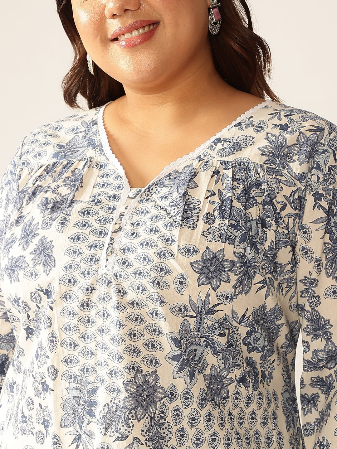 Janasya Light Cotton Floral A-Line Kurta Set 