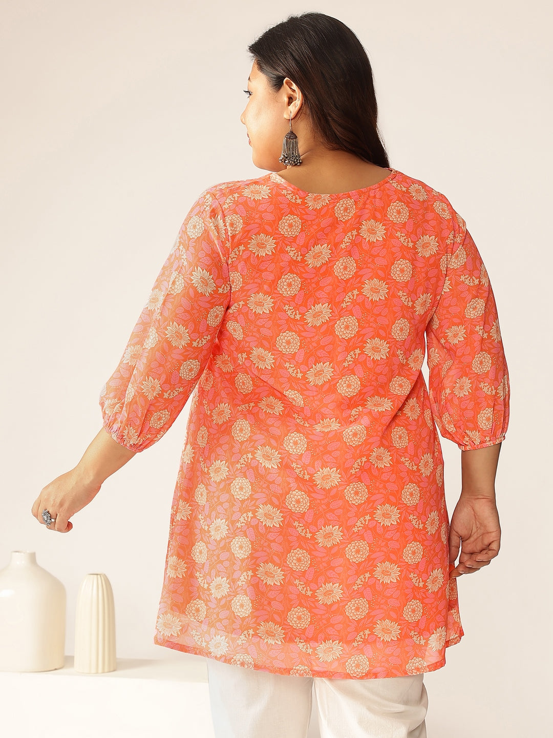 Janasya Bright Georgette Floral A-Line Tunic 