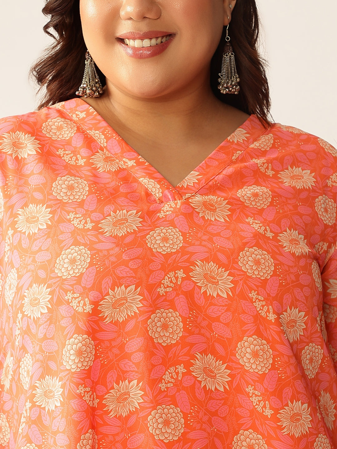 Janasya Bright Georgette Floral A-Line Tunic 