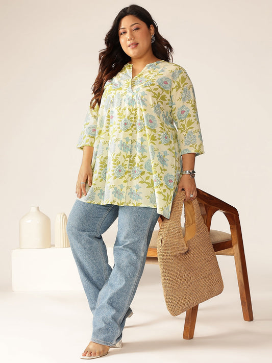 Janasya Light Cotton Floral A-Line Tunic 