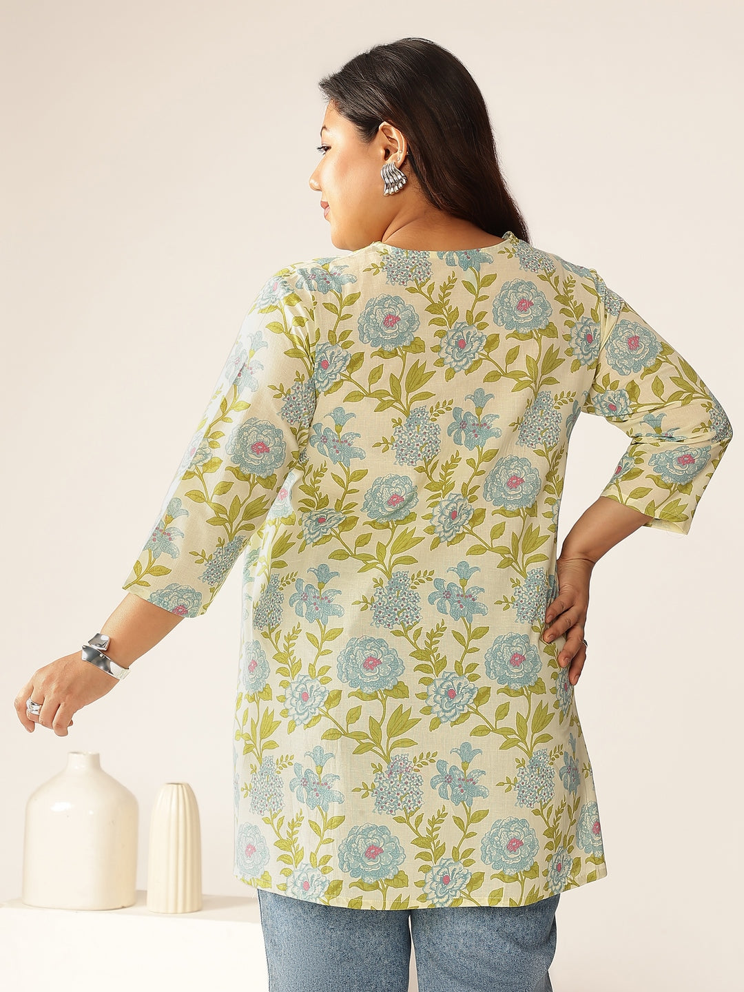Janasya Light Cotton Floral A-Line Tunic 