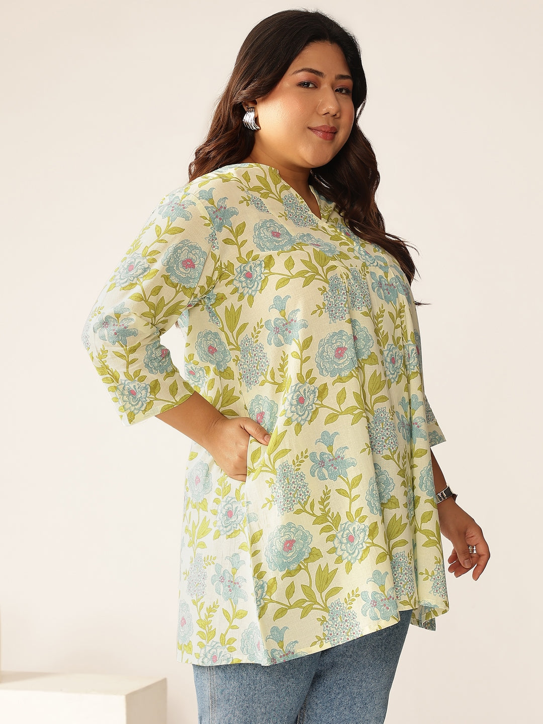 Janasya Light Cotton Floral A-Line Tunic 