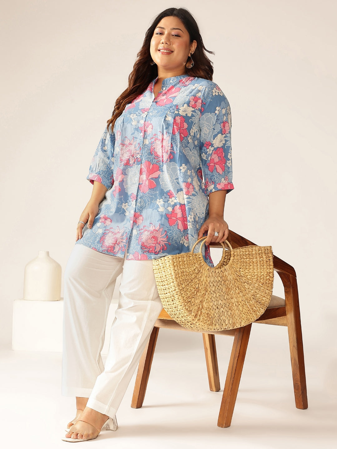Janasya Bright Cotton Floral A-Line Tunic 