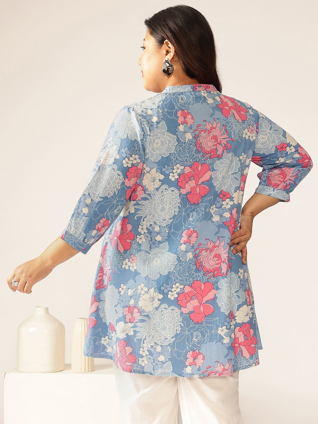 Janasya Bright Cotton Floral A-Line Tunic 
