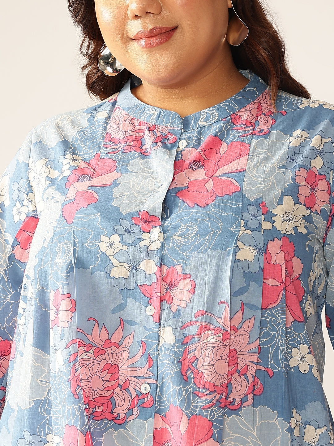 Janasya Bright Cotton Floral A-Line Tunic 