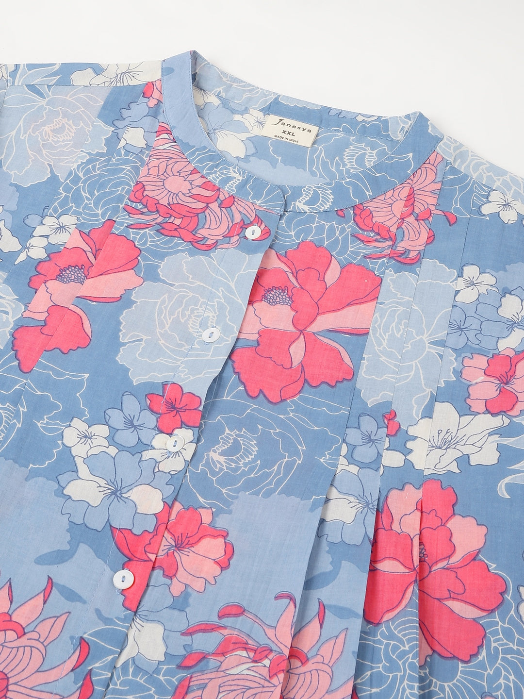 Janasya Bright Cotton Floral A-Line Tunic 