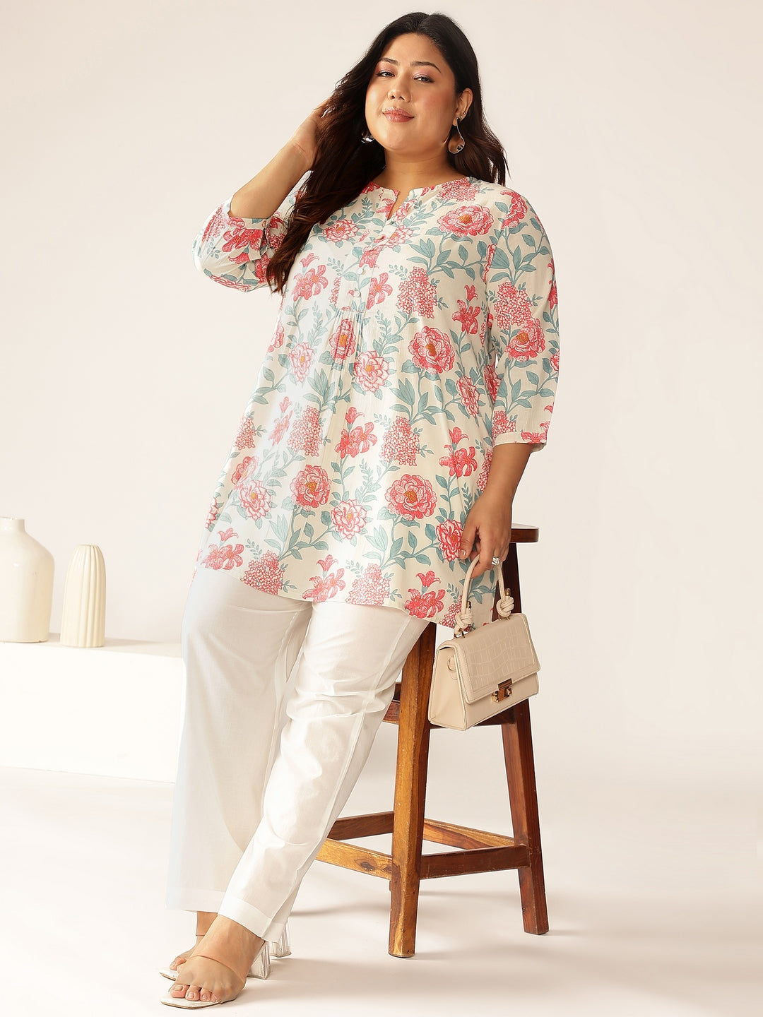 Janasya Light Cotton Floral A-Line Tunic 