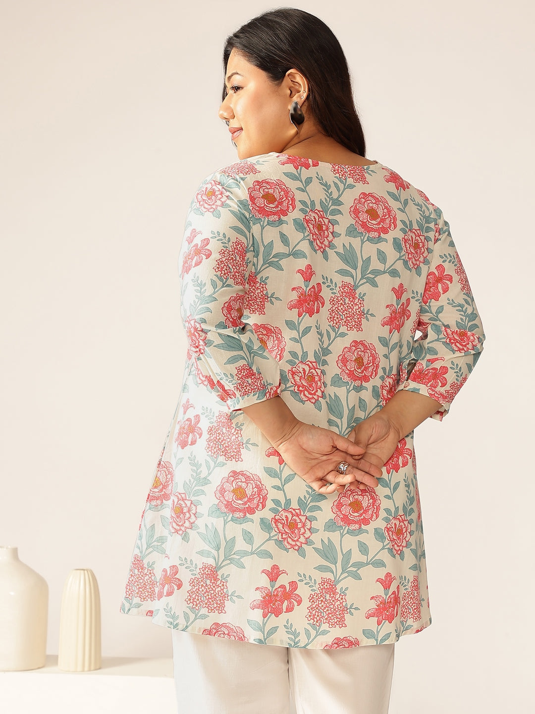 Janasya Light Cotton Floral A-Line Tunic 