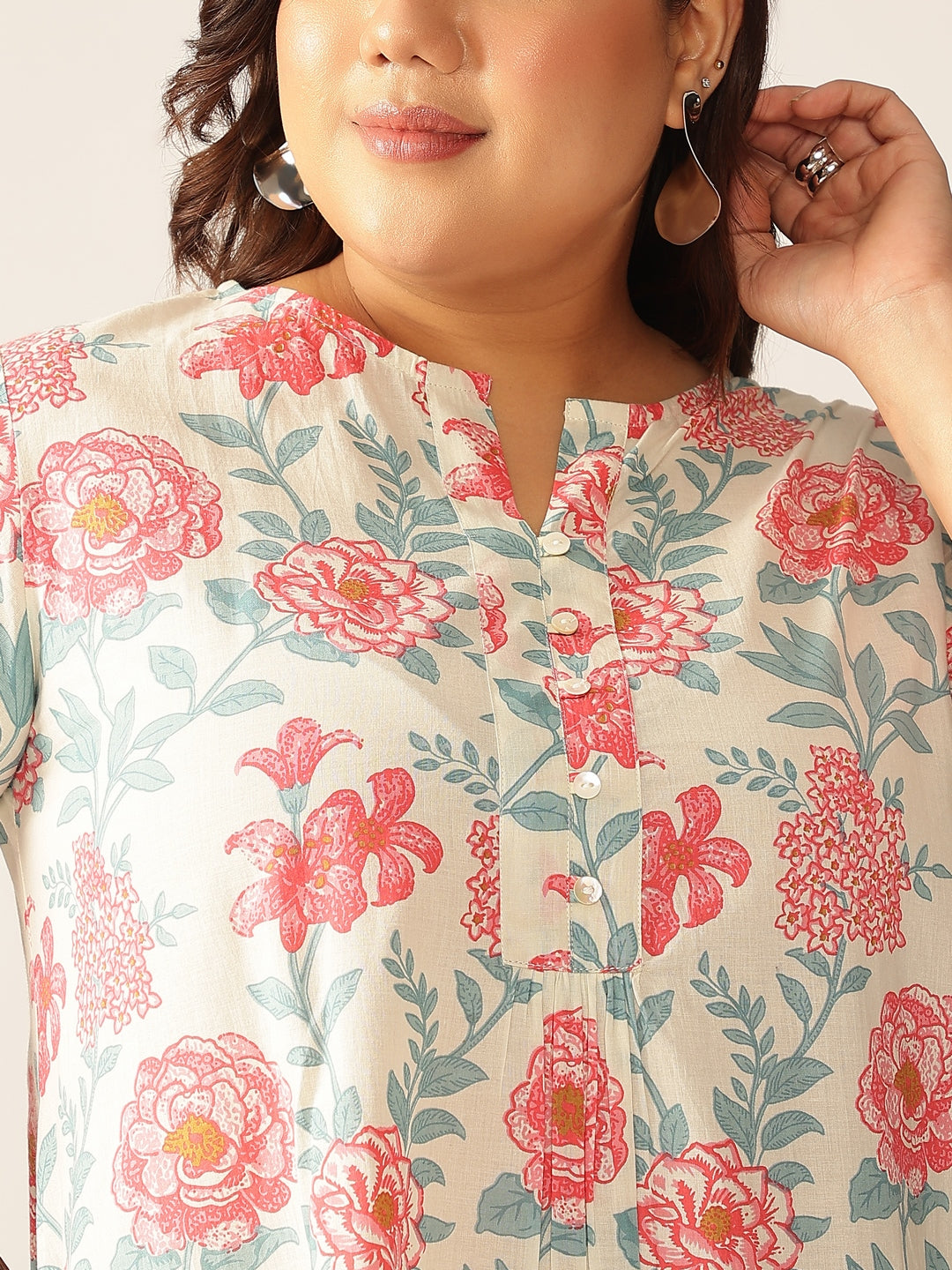 Janasya Light Cotton Floral A-Line Tunic 