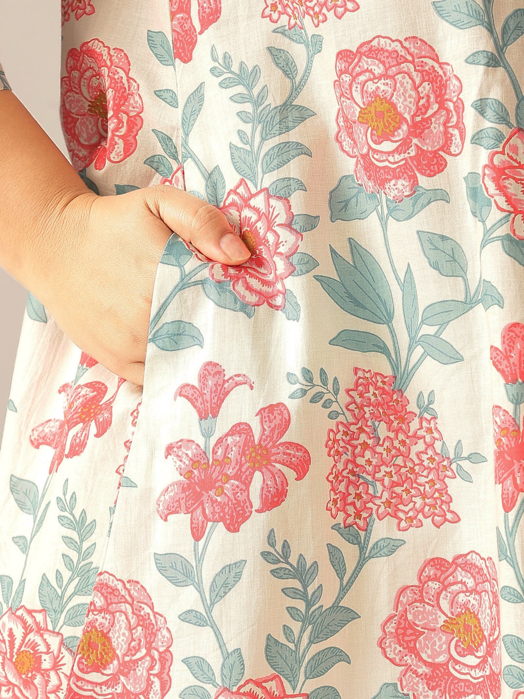 Janasya Light Cotton Floral A-Line Tunic 