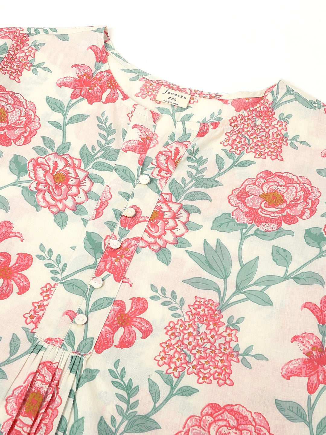 Janasya Light Cotton Floral A-Line Tunic 