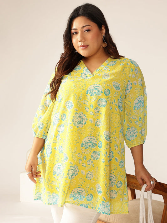 Janasya Bright Georgette Floral A-Line Tunic 