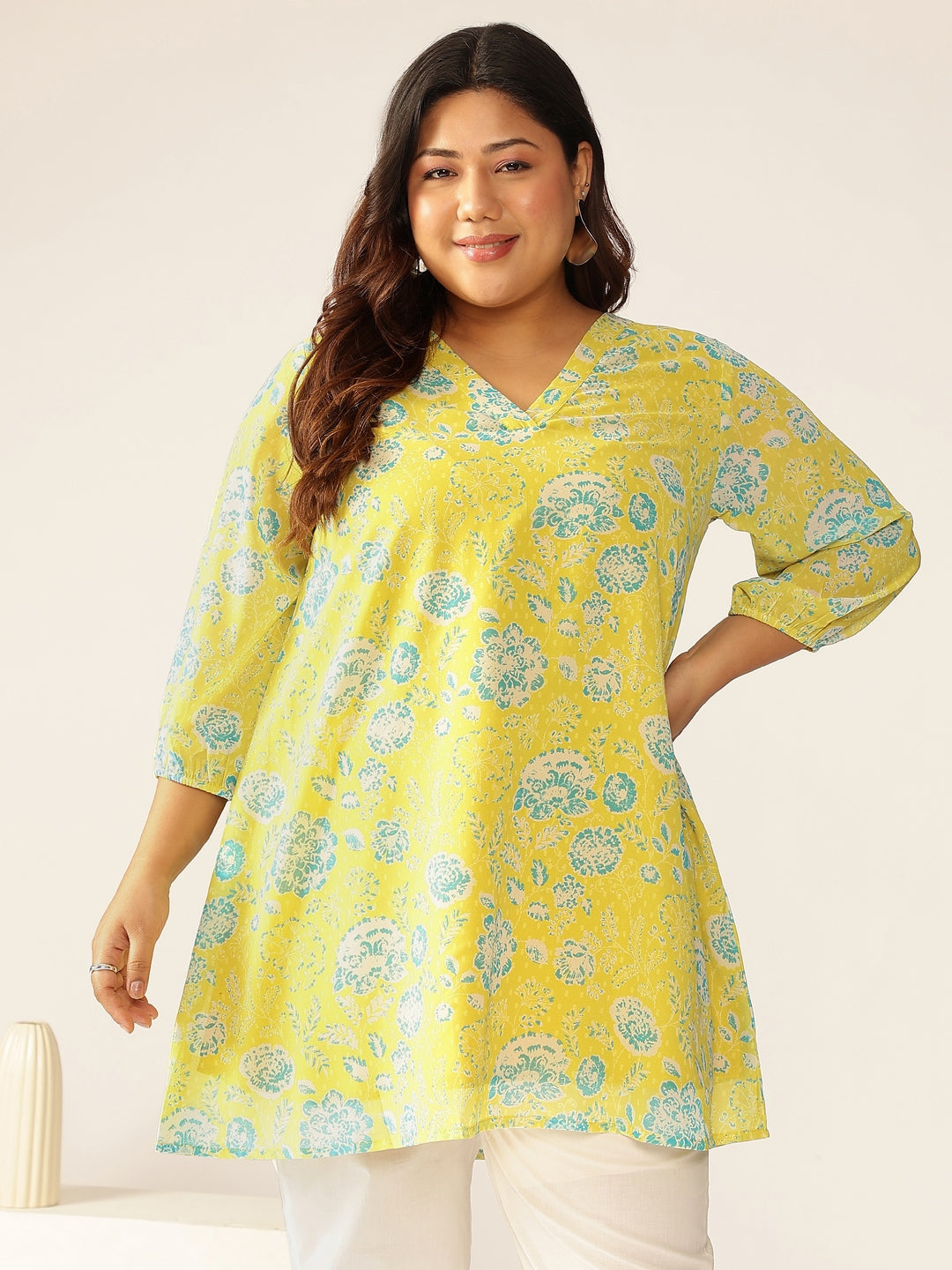 Janasya Bright Georgette Floral A-Line Tunic 