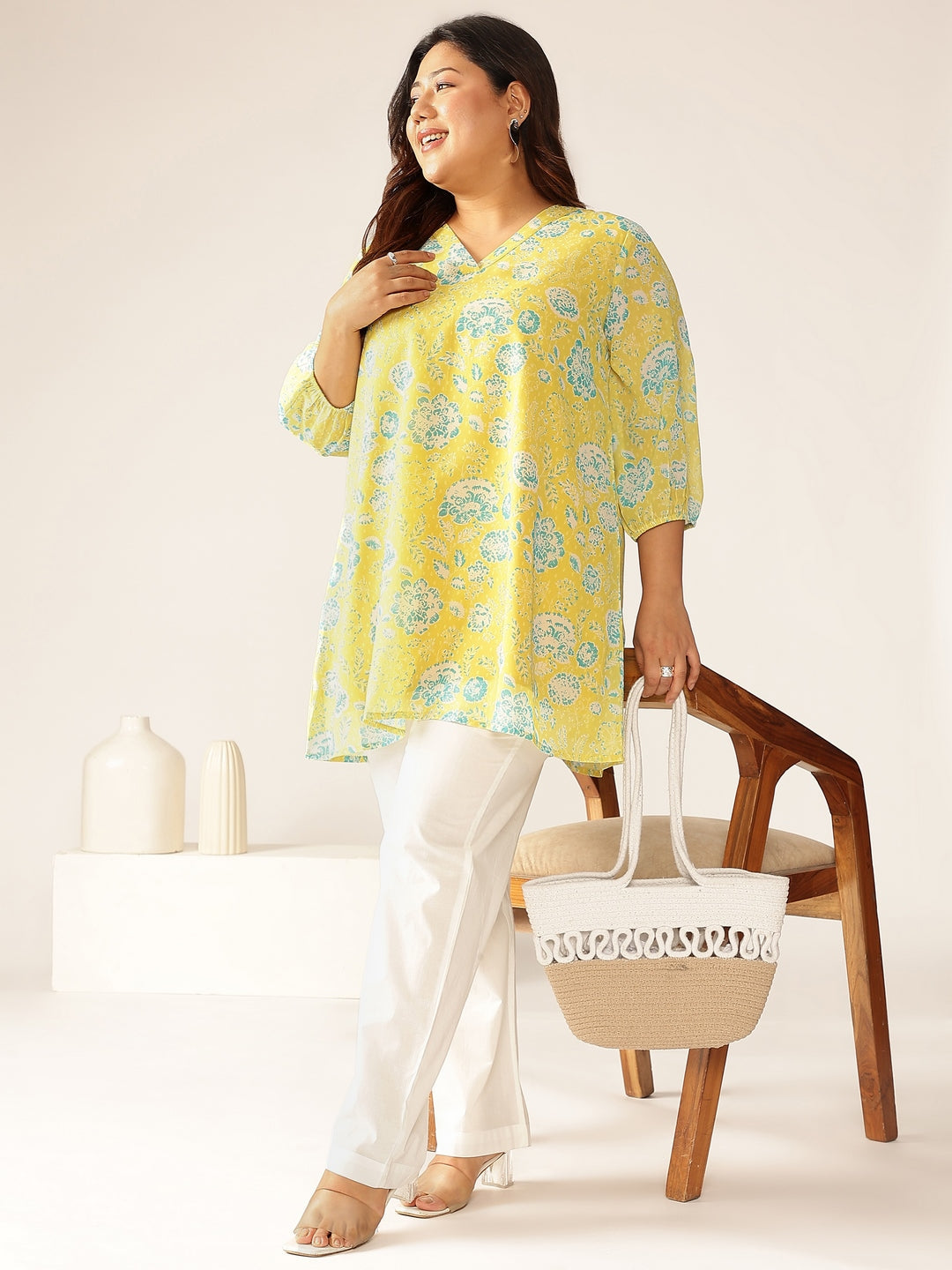 Janasya Bright Georgette Floral A-Line Tunic 